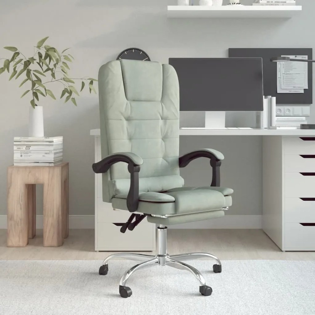 Sedia Da Ufficio Massaggio Reclinabile Grigio Chiaro İn Velluto /