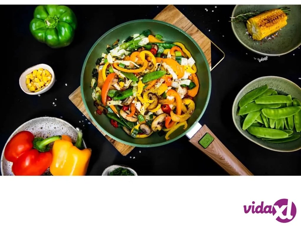 Just Vegan Padella ECO con Manico Rimovibile 24 cm in Alluminio Verde