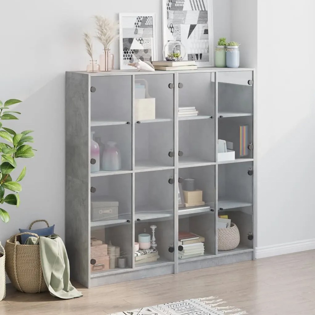 Libreria ante grigio cemento 136x37x142 cm in legno multistrato