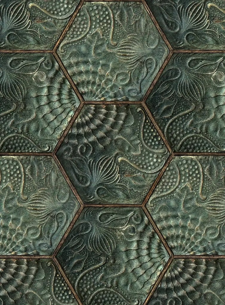 Rebel Walls Carta da parati Hexagon Tiles - Emerald