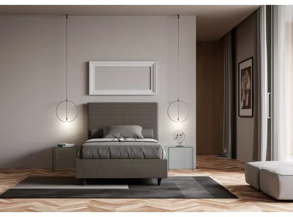 Letto matrimoniale francese contenitore imbottito 140x200 similpelle cappuccino Focus