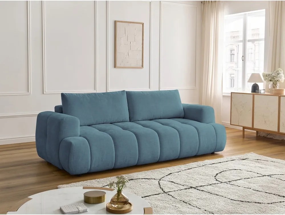 Divano blu allungabile e con contenitore rivestito in ciniglia 251 cm Fuji – Bobochic Paris