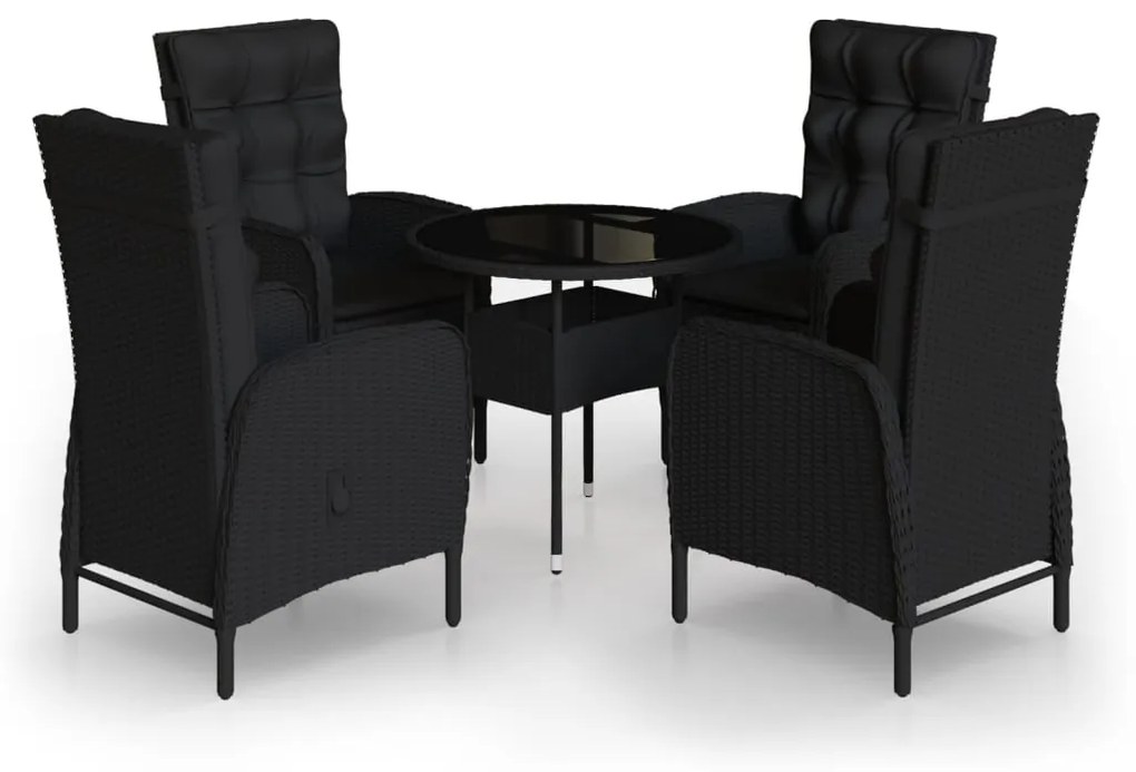 Set da bistrot per giardino 5 pz in polyrattan nero