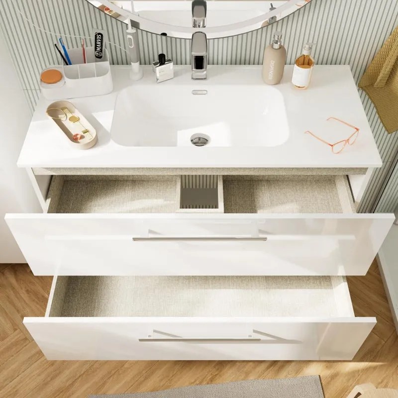 Base sospesa Remix 2 cassetti, L100 X P45 X H57.7 cm bianco lucido