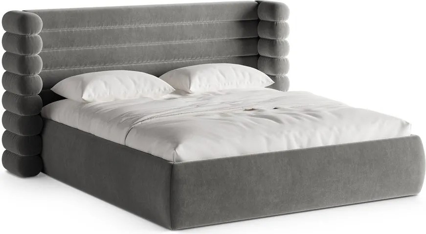 Letto matrimoniale imbottito grigio con contenitore con rete inclusa 160x200 cm Mount – Micadoni