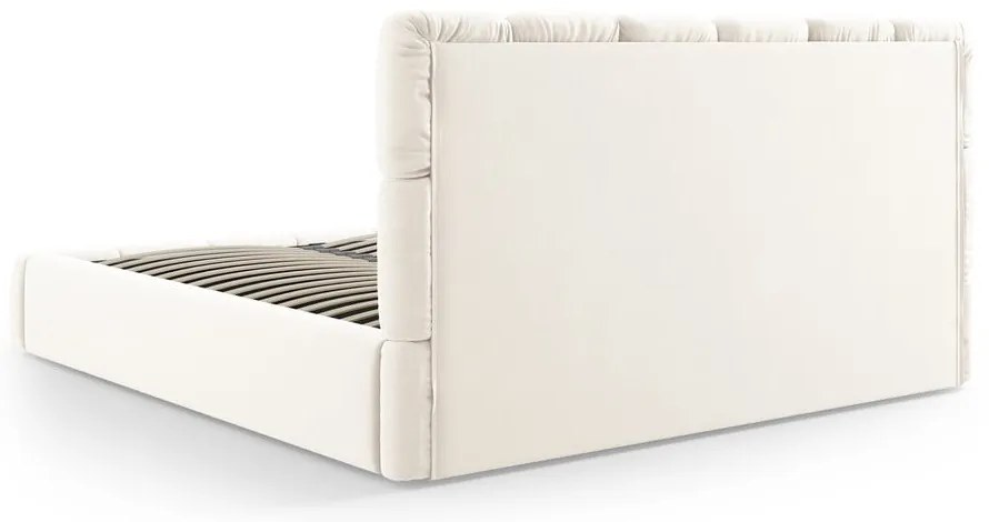 Letto matrimoniale imbottito color crema in velluto con contenitore con rete inclusa 160x200 cm Bellis – Micadoni