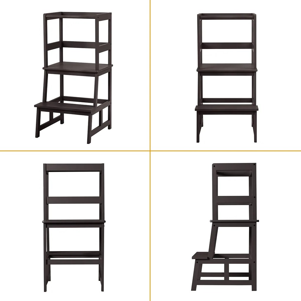 Costway Sgabello a gradini per bambini con barriera di sicurezza, Sgabello multiuso da cucina in solido bambù Marrone