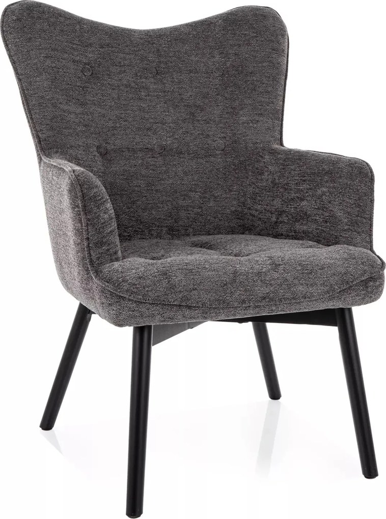 Poltrona Carmen Raven in tessuto grigio chiaro Raven 15 con struttura in legno nero opaco – 72x75x99 cm
