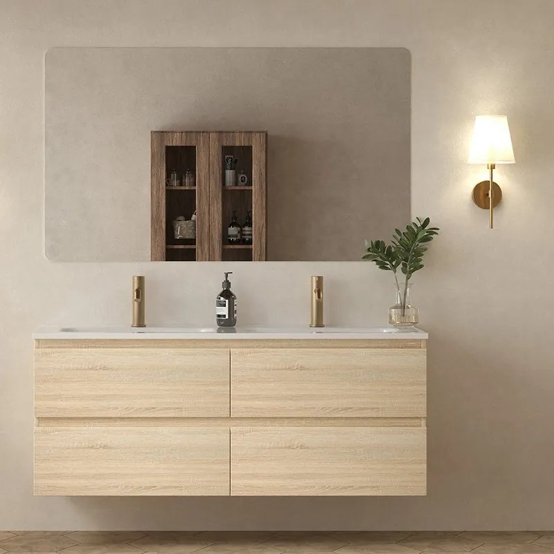 Mobile bagno 120 cm 4 cassetti doppio lavabo legno chiaro | KAM-HR120C - KAMALU