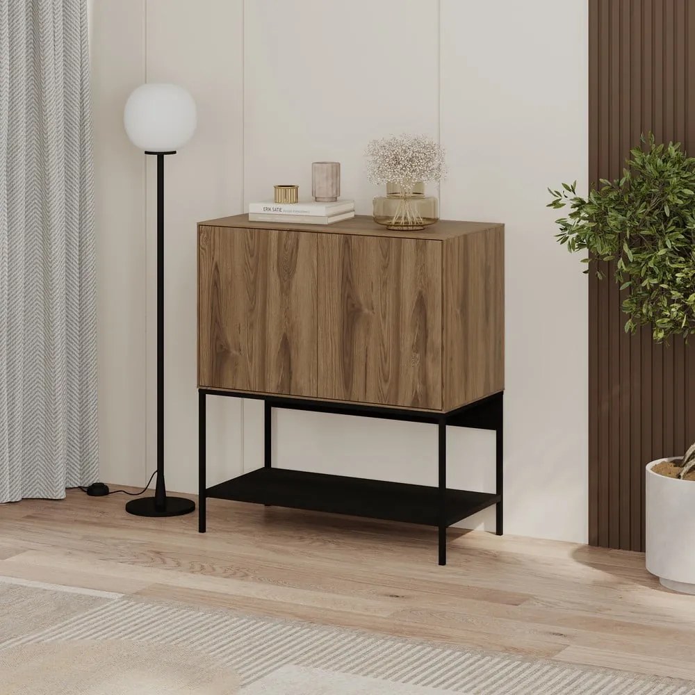 Mobile effetto rovere con decoro nero-naturale 80x90x40 cm Amira - Marckeric