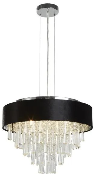 Glamour 5lt pendente/semi-flush- velluto nero e cristallo trasparente