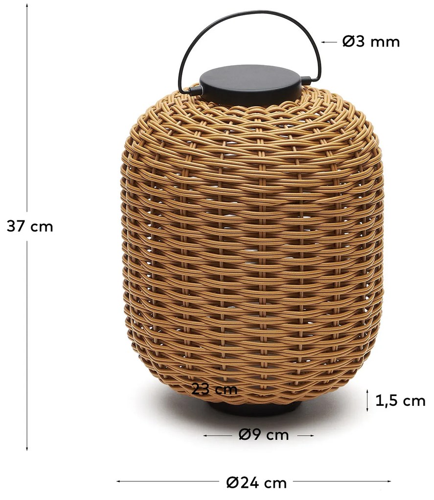 Kave Home - Lampada da tavolo piccola portatile Saranella in rattan sintetico marrone