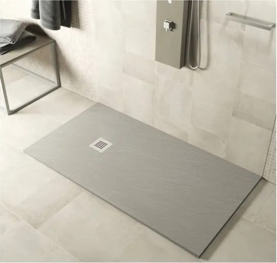 Piatto doccia in mineralmarmo 70x100 cm grigio chiaro effetto pietra con griglia e piletta sifonata