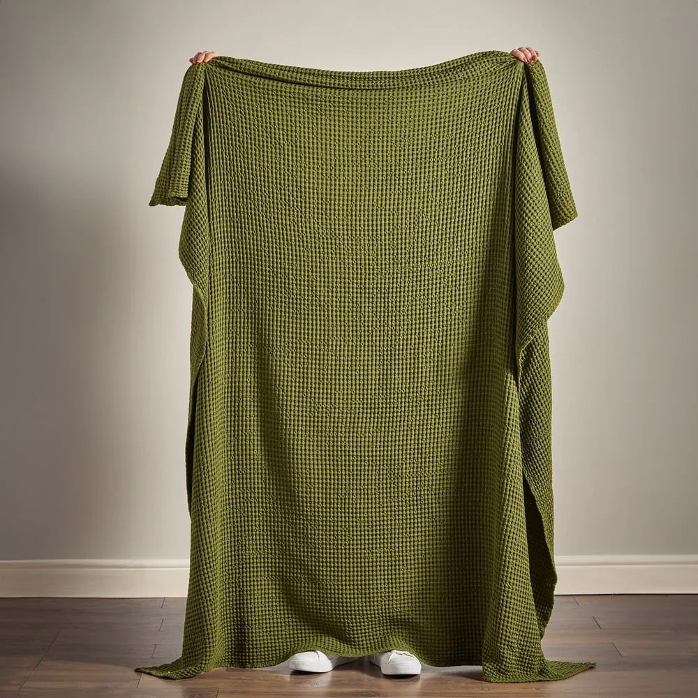 Coperta verde in cotone 150x200 cm Jaipur Chunky Waffle – Pineapple Elephant