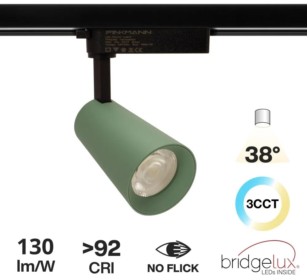 Faro LED 30W Monofase Verde CRI92 Bianco Variabile 38° - Bridgelux LED Colore Bianco Variabile CCT