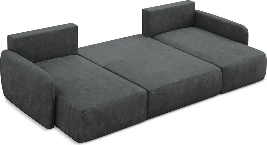 Divano angolare grigio scuro allungabile/con contenitore (a U) con rivestimento in ciniglia Lilo – Makamii