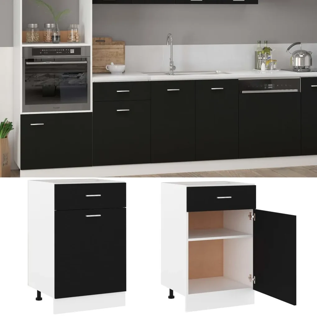 Armadio con cassetto nero 50x46x81,5 cm in legno multistrato