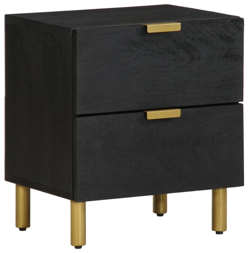 Comodino Nero 40x33x46 Cm İn Legno Massello Di Mango /