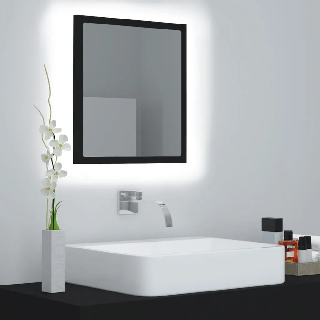 Specchio Da Bagno A Led Nero 40x8,5x37 Cm İn Acrilico /