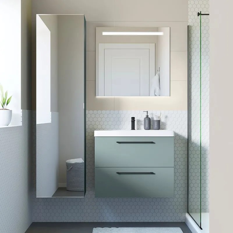 Mobile da bagno sospeso sotto lavabo L 75 x H 58 x P 48 cm verde laminato opaco, 2 cassetti SENSEA Remix