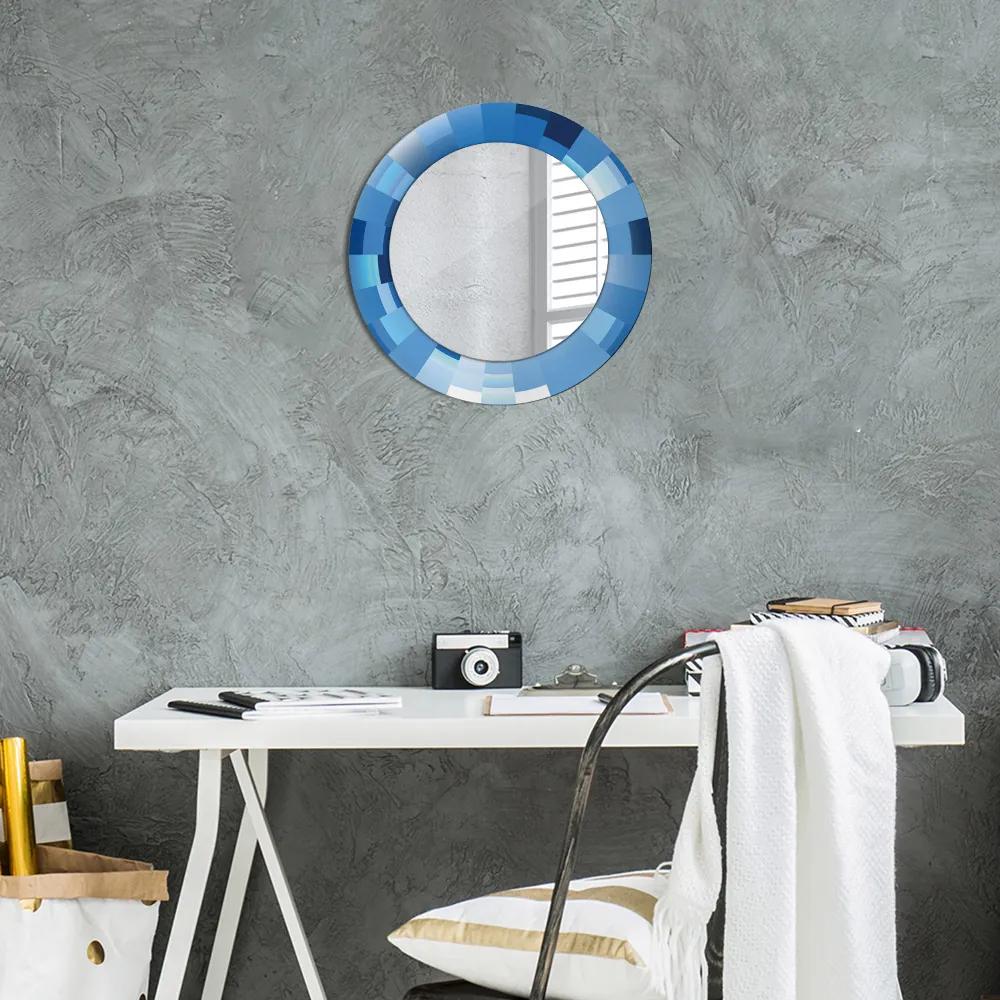 Specchio rotondo cornice con stampa Abstract blu fi 50 cm