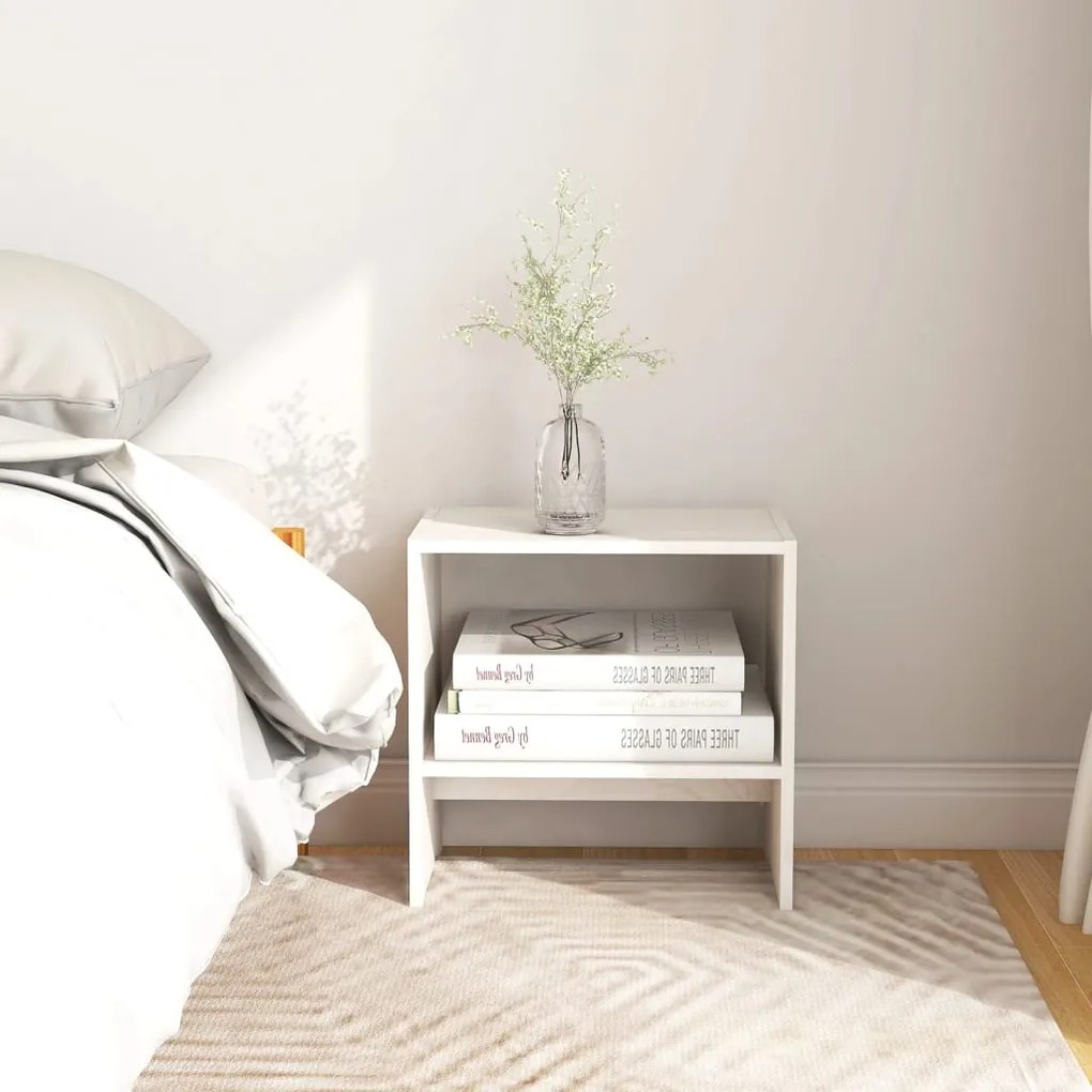 Comodino Bianco 40x30,5x40 Cm İn Legno Massello Di Pino /