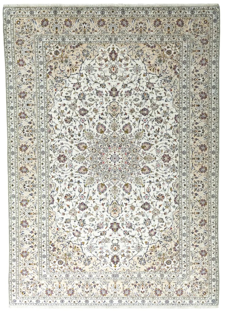 Kashan Tappeto 250x350 Beige (Iran) Annodato A Mano