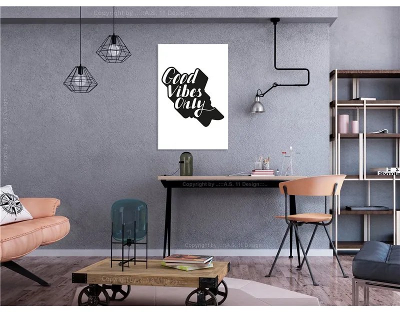 Quadro Positive Vibes (1 Part) Vertical  Colore bianco e nero, Dimensioni e Misure 40x60