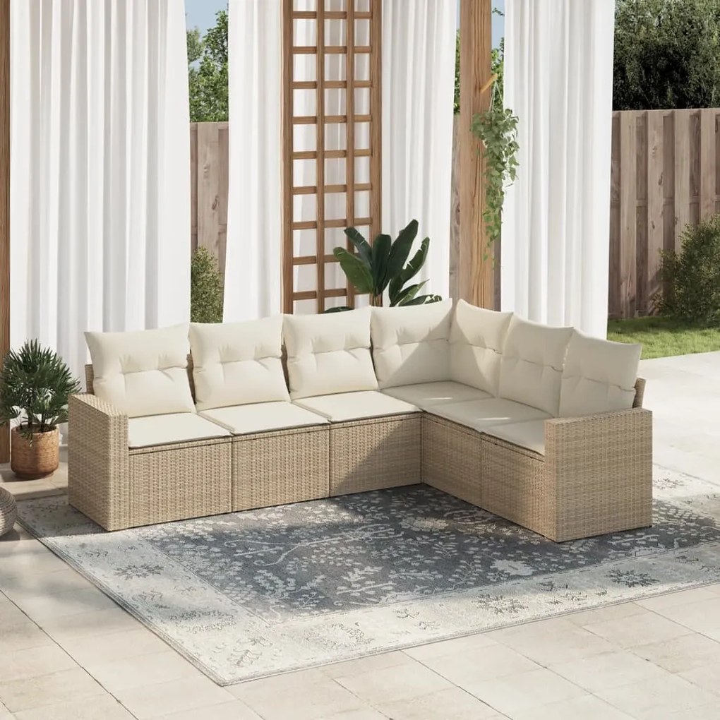 Set divano da giardino 6 pz con cuscini beige in polyrattan