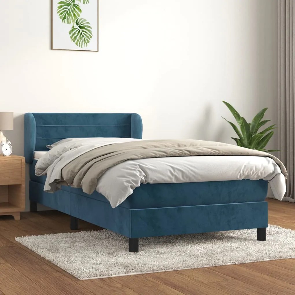 Giroletto A Molle Con Materasso Blu Scuro 100x200 Cm İn Velluto /