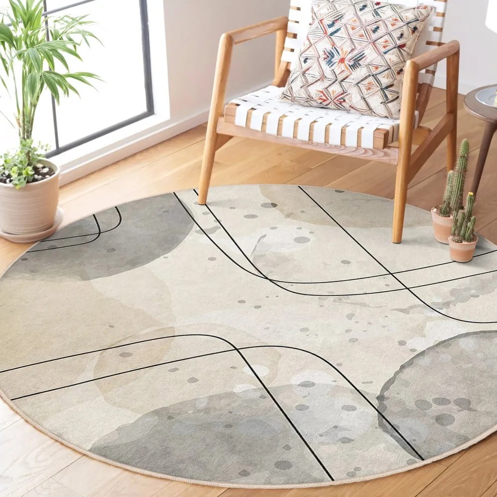 Tappeto rotondo beige lavabile ø 120 cm Simple Lines – Mila Home