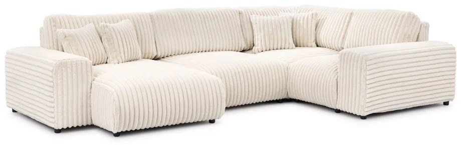 Divano angolare color crema (con penisola a destra/a U) rivestito in velluto a coste Justin – Ropez