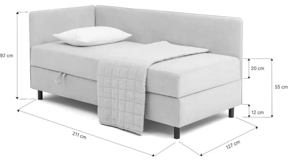 Letto singolo imbottito blu con contenitore con materasso incluso 120x200 cm Avela – Bonami Selection