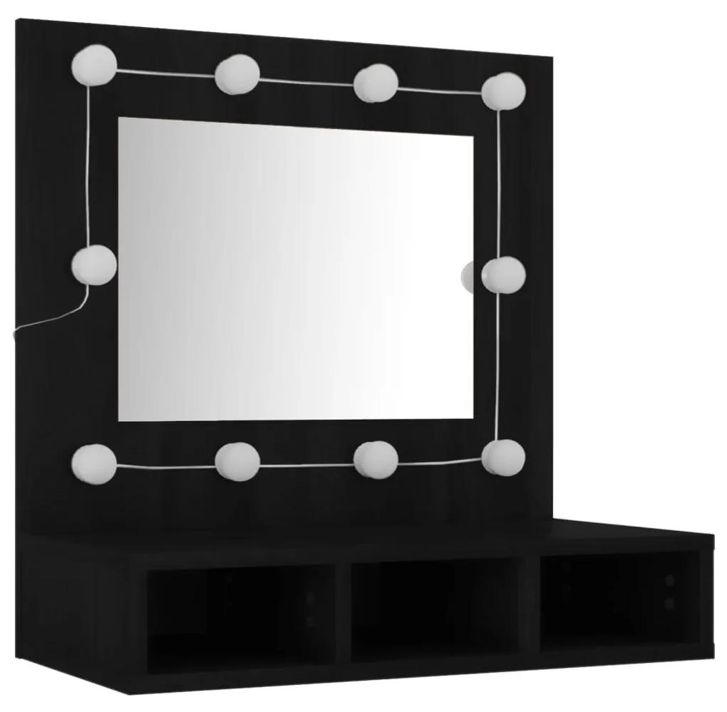 Mobile a Specchio con LED Nero 60x31,5x62 cm