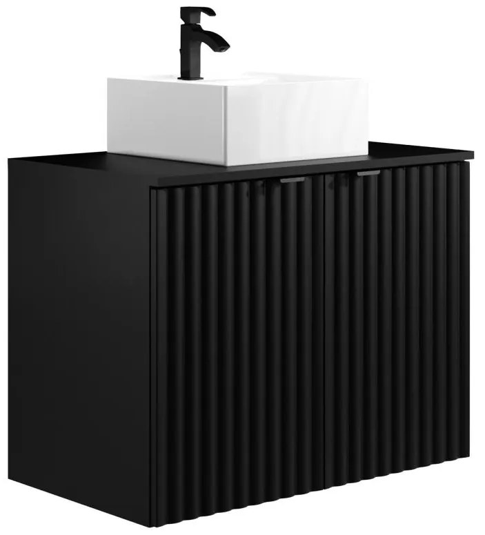 Mobile per bagno sospeso con scanalature e lavabo da appoggio L80 cm Nero - ZILGA