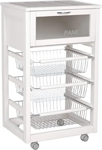 Carrello in legno portapane con cesti portafrutta LANDHELL Bianco