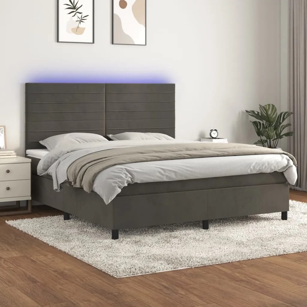 Letto a Molle con Materasso e LED Grigio Scuro 160x200 cm 3136192