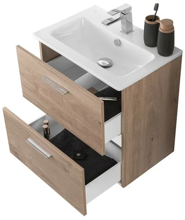 Mobile bagno sospeso 60 rovere africa con lavabo e specchio Miami