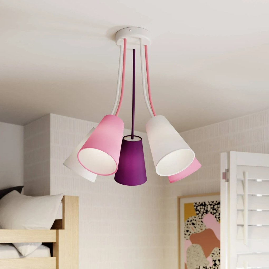 Euluna Plafoniera Wire Kids 5 luci, bianco/rosa/viola