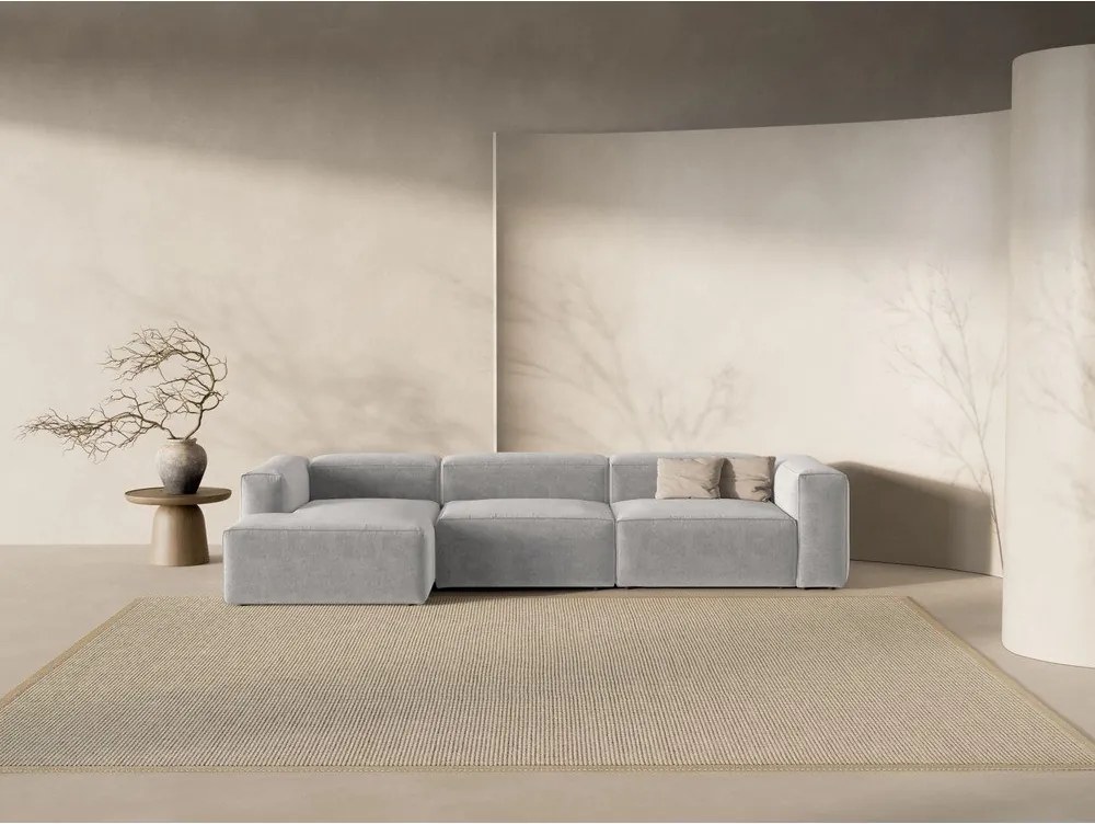 Divano angolare grigio chiaro (con penisola a sinistra/con chaise lounge) Bergamo – Cosmopolitan Design