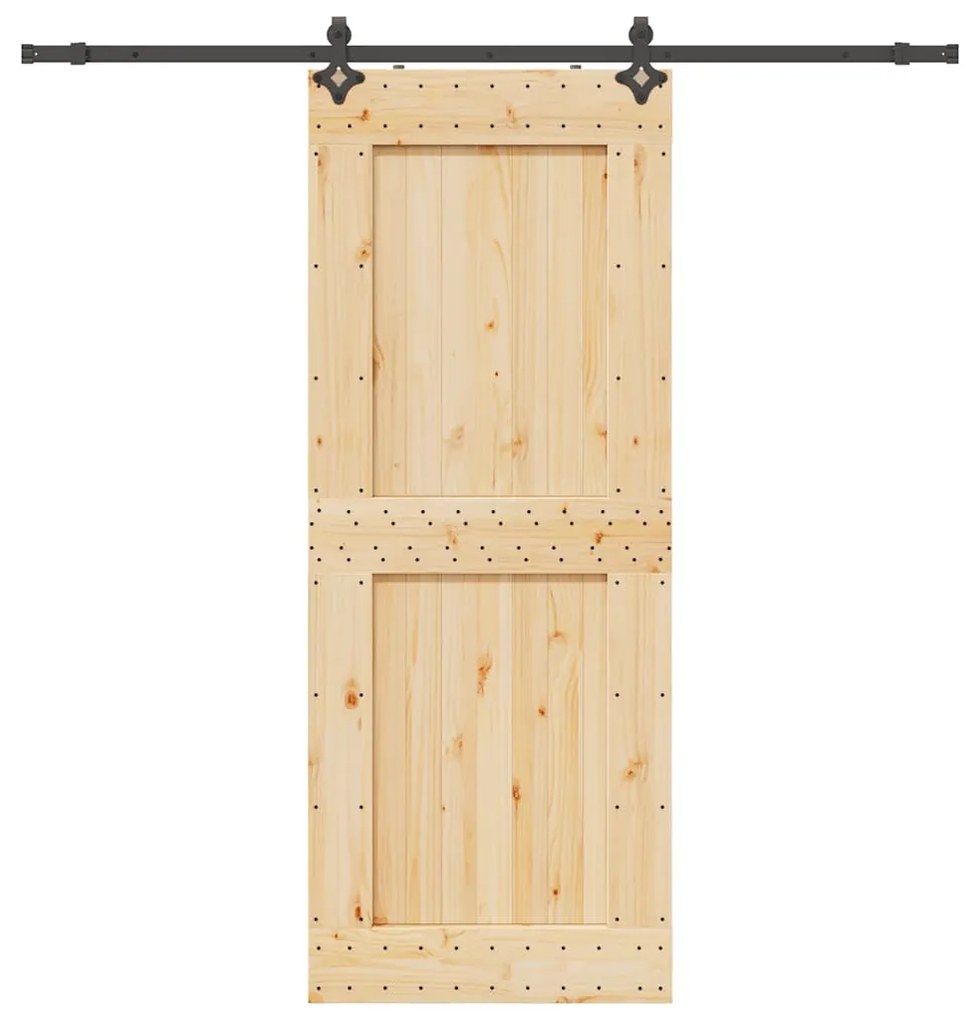 Porta Scorrevole Con Set Hardware 90x210 Cm Legno Massello Pino /