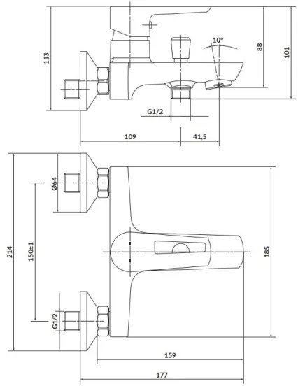 Cersanit S951-006 - Rubinetto vasca da bagno MILLE cromo lucido