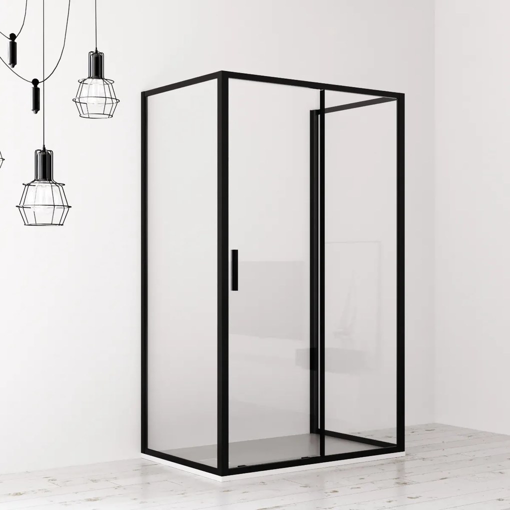 Box doccia 3 lati 80x100x80 cm scorrevole profilo nero Dark