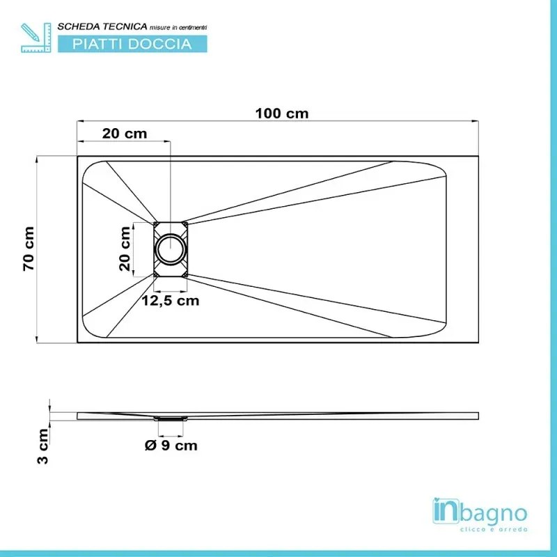 Piatto doccia in resina 70x100 serie Agorà pietra tortora su misura