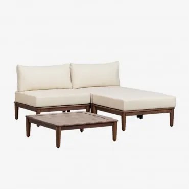 Divano Da Giardino Modulare In 2 Pezzi Con Tavolino E Puff In Legno Di Acacia Giulia Beige Crema - Sklum