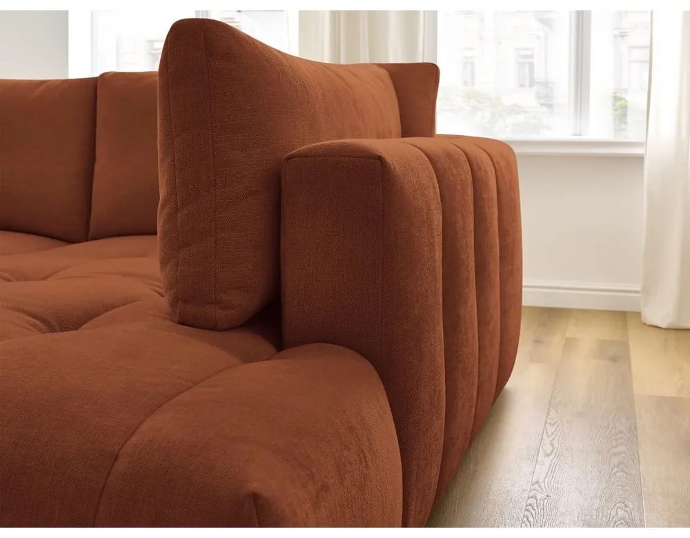 Divano angolare color mattone allungabile e con contenitore (penisola a destra/a L) Fuji – Bobochic Paris