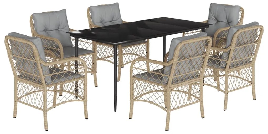 Set pranzo da giardino 7 pz con cuscini beige misto polyrattan