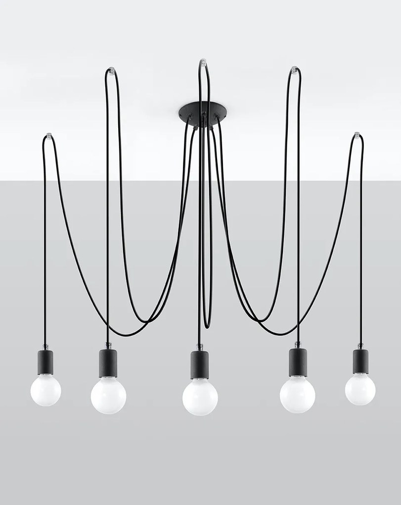 Lampadario a Sospensione 5xE27 EDISON 5 in Acciaio Nero