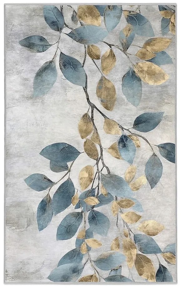 Tappeto azzurro/dorato lavabile 80x150 cm Golden Leaves – Mila Home