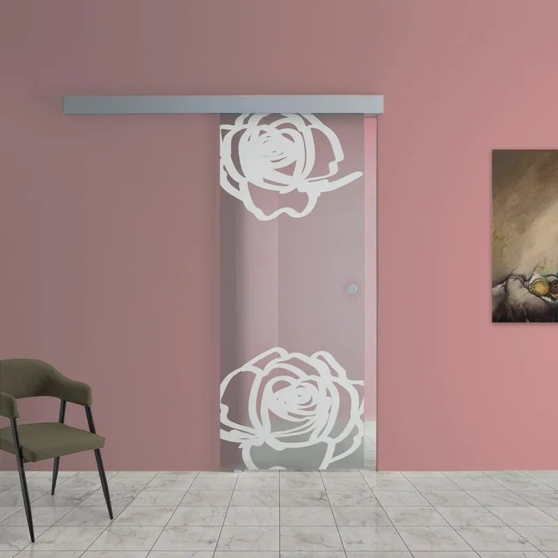 Porta scorrevole Rose in alluminio bianco, L 96 x H 215 cm, con binario Atelier argento Reversibile